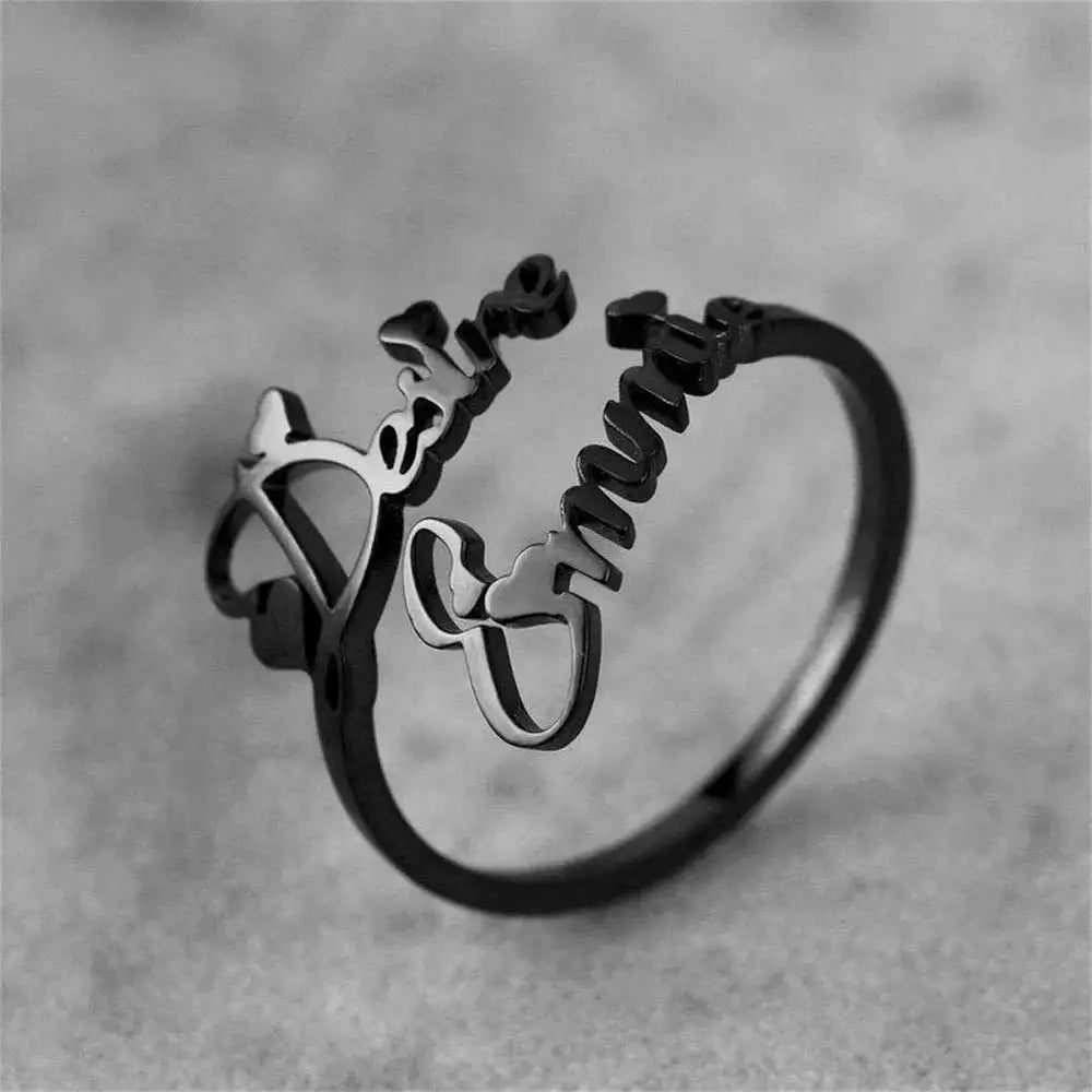 Custom Couple Double Name Rings Personalized Women Fashion Adjustable Ring Stainless Steel Monther's Day Gifts