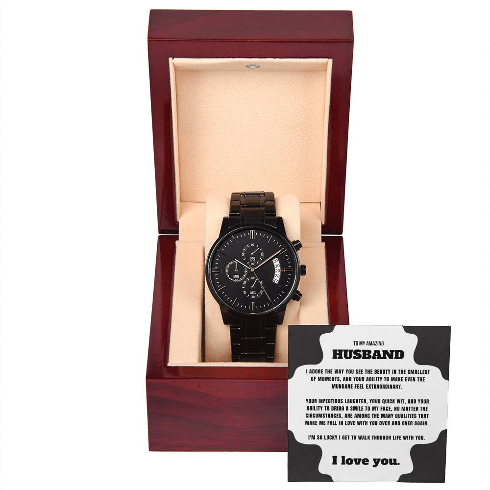 To My Amazing Husband- Black Chronograph Watch