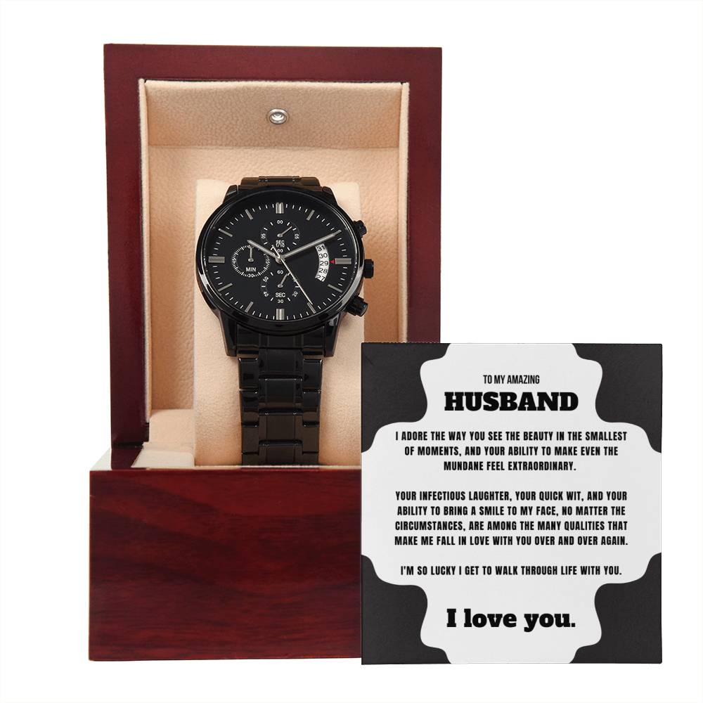 To My Amazing Husband- Black Chronograph Watch